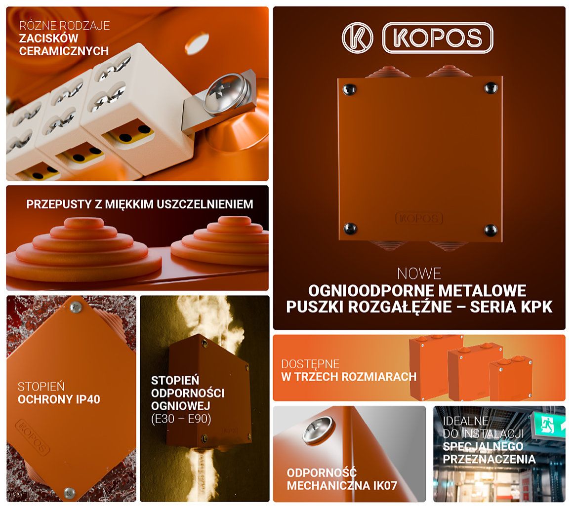 Nowe ognioodporne metalowe puszki elektroinstalacyjne– seria puszek KPK, które zachowują integralność elektryczną w warunkach pożaru do E90